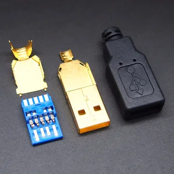 2set paauksuoti USB 3.0 Male Plug ESU Suvirinimo vielos tipas USB-A 3.0 sąsaja su plastiko apvalkale