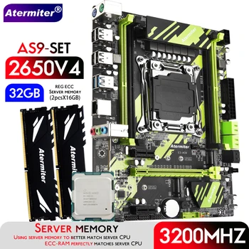 Atermiter X99 AS9 Plokštė Rinkinys su Xeon E5 2650 V4 CPU LGA 2011-3 2vnt X 16 GB = 32GB 3200MHz DDR4 REG ECC RAM Atmintis
