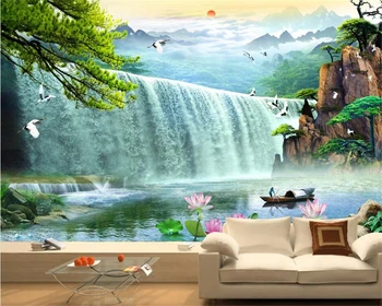 beibehang Užsakymą tapetai freskomis mados naujo stiliaus Kinijos vėjo daug vandens ilgai teka kambarį, TV foną sienos