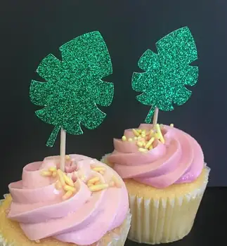 blizgučiai žalia Havajų Lapų vestuvių cupcake rėžtuvės gimtadienio tortas dekoravimo nuotakos dušas spurga maisto susitvarko