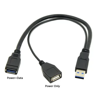 Cablecc USB Kabelis USB Duomenų Kabeliu USB 3.0 Male į USB Dual Moterų Papildomos Galios Duomenų Y ilgiklis 2,5