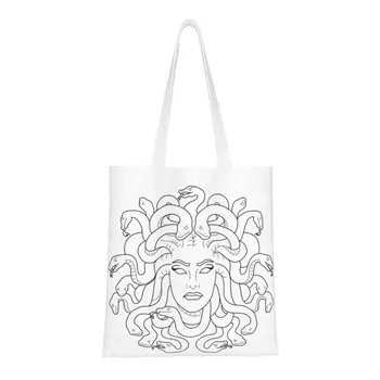 Daugkartinio Naudojimo Medūza, Line Art+ Pirkinių Krepšys Moterims Drobės Pečių Nešti Maišą Nešiojamų Bakalėja, Shopper Bags