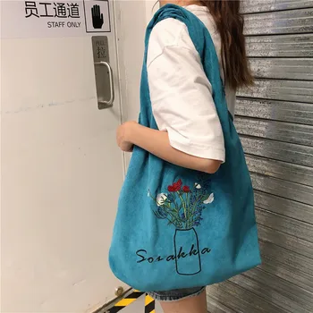 Dizaineris Rankinės 2023 Naujų Korėjos Kelių Spalvų Velvetas Maišelį Gėlių Siuvinėjimo Meno Nešiojamą Studentas Didelės Talpos Audinio Maišelis