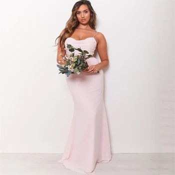 Elegantiškas Bridesmaid Dresses Sklandžiai Undinė Sijonas Dizaino Spagečiai Dirželiai Rankovių Atvira Nugara Moterų 2023 Naujas Vakare Gown