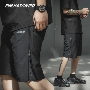 Enshadower 22ss Šortai su šoniniais užtrauktukais tinklelio pamušalas techwear estetinės atsitiktinis streetwear