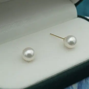 gamtos 18k auksinis gėlavandenių perlų auskarai smeigės, aaa klasės 7mm, gėlo vandens 18k Aukso Au750