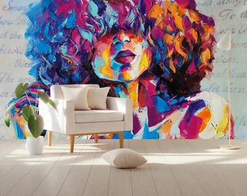 Individualizuotos Fono paveikslėlį Grafiti Graži Mergina Garbanotais Plaukais Baras KTV Fone Kambarį Miegamojo Sienų Tapetai, lipdukai