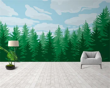 Individualizuotos fono paveikslėlį high-end paprastas mėlynas dangus ir balti debesys, medžių, miškų miegamasis TV fono sienos freskos dekoratyvinis dažymas