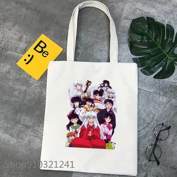 Inuyasha Manga Moterų Shopper Bag spausdinti Japonų Anime Drobė Maišelis Rankinėje Peties Atsitiktinis Pirkinių Maišeliai totalizator krepšiai moterims