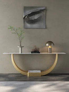 Italijos šviesos prabanga įėjimo lentelė, modernus minimalistinio, high-end koridoriaus stalas, nerūdijančio plieno įėjimo lentelė