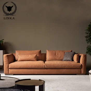 Italų stiliaus šviesos prabangus nerūdijančio plieno odos modernus minimalistinio tris-asmuo, kūrybos villa hotel club sofa