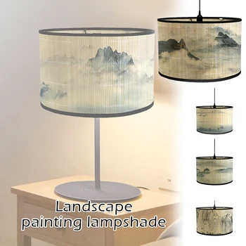 Japonų Stiliaus Lempos Atspalvis Bambuko Meno Šviesos Atspalvį Kinijos Rašalo Peizažas Umbra Bambuko Sietynas, Sieninės Lempos Dangtelis