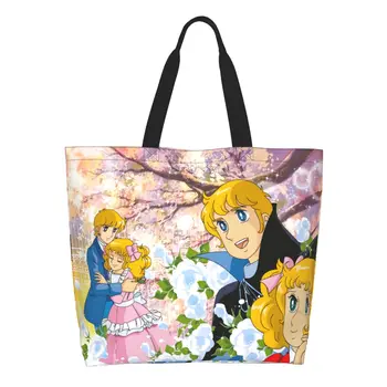 Kawaii Anime Anime Candy Candy Pirkinių Totalizator Krepšiai Perdirbimo Bakalėjos Drobės Peties Shopper Bag