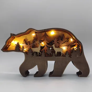 LED Gyvūnų Naktį Šviesa Spindinčią Mediniai Lokys, Vilkas staliukas Lempos Papuošalai Vaikams, Gimtadienio, Kalėdų Dovanos, Miegamojo Puošimas