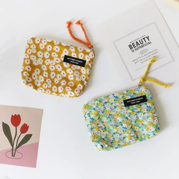 Mažas Kvadratas Mielas Kosmetikos Krepšys Korėjos Stiliaus Gėlių Mini Makiažas Maišelį Moterų Paprasta Pakeisti Piniginės Medvilnės Audinio Neceser Mujer Kelionės