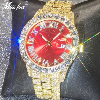 Naujas Vyrų Laikrodžiai Top Design Prekės Prabanga Aukso Lediniame Iš AAA Moissanite Bling Žiūrėti Visą Nerūdijančio Plieno, atsparus Vandeniui Verslo Laikrodis