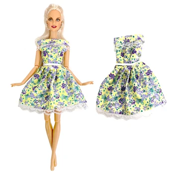 NK Naujas Mados Apranga Žalia Suknelė Su Gėlių Modelio Šiuolaikinės Sijonas Atsitiktinis Nešioti Drabužius Barbie Lėlės Priedai 1/6 Lėlės