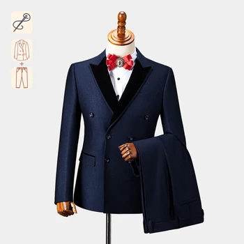 Originalaus Dizaino Tamsiai Mėlyna Dviejų dalių Kostiumai Vyrams oficialiai Progoms,Vestuvėms Elegantiškas Blazers 