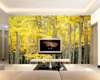 Papel de parede užsakymą tapetai ryškios geltonos spalvos aliejaus tapybai miškai kambarį, TV foną, sienos freskos dekoratyvinis dažymas