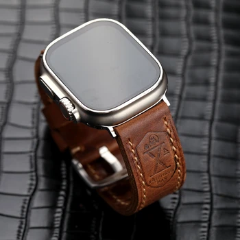 rankų darbo italų Pirmasis karvės odos Odos Watchband Apple Žiūrėti 49mm 45mm iwatch7/8ultra Šviesiai Rudos spalvos Veršiuko Vyrų Odinis Dirželis