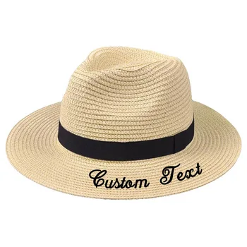 Siuvinėjimo Asmeninį Užsakymą Tekstą, Pavadinimą, LOGOTIPĄ Unisex Saulės Skrybėlę Didelis Kraštų Šiaudų Skrybėlę Lauko Paplūdimio skrybėlę Vasarą Topper skrybėlę