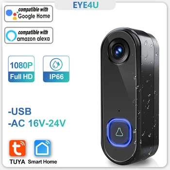 TUYA Vaizdo Doorbell WIFI 1080P HD Lauko Telefono Durų Bell Kamera, Apsaugos Vaizdo Domofonas infraraudonųjų SPINDULIŲ Naktinio Matymo KS USB Power Smart Home