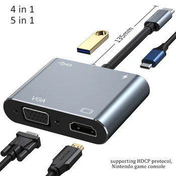 Usb C Hub su 4K HDMI suderinamus VGA USB C 3.0 Adapterio Tipas-C PD Mokestis 3.5 mm Audio Splitter už Xiaomi Nešiojamas USB HUB Adapteris