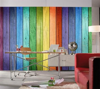 Užsakymą tapetai, 3d muzikos įranga šiuolaikinės TELEVIZIJOS fono sienos restoranas spalvinga vaivorykštė spalvų medinės lentos kūrybos apdaila