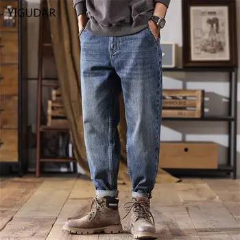 Vyrai Džinsai Haremo Kelnės Mados Kišenės Desinger Palaidi tinka Baggy Moto Džinsai Vyrams Ruožas Retro Streetwear Atsipalaidavęs Smailas Džinsai 40