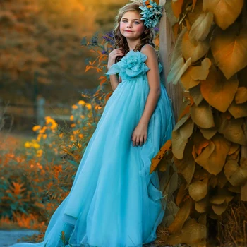 Šviesiai Žydros Spalvos Gėlių Mergaičių Suknelės 2023 Gėlių Vaikai Gimimo Inscenizacija Chalatai Už Photoshoot Tiulio Pirmosios Komunijos Suknelę Dovanų