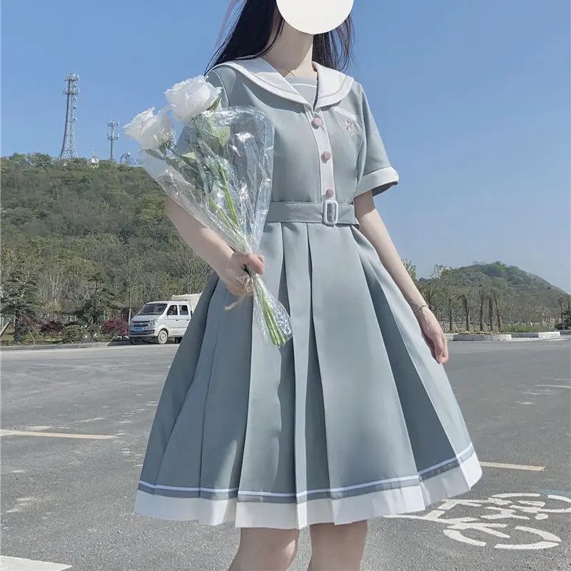 Japonijos Lolita Saldus Lankas-mazgas Mergina Kawaii Preppy Stiliaus Suknelė Moterims Harajuku Sluoksniuotos Rankovėmis Sailor Apykaklė balta Suknelė Vasarą Moteris